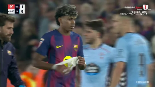 Lamine Yamal s-a accidentat după ce a transformat o lovitură de la 11 metri, în Barcelona - Celta Vigo (captură Prima Sport)
