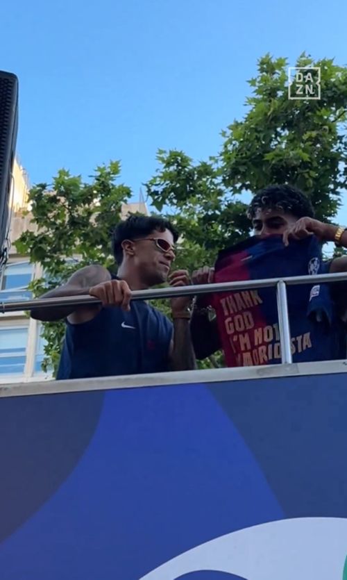 Lamine Yamal s-a amuzat pe seama unui tricou anti-Real Madrid. Foto: captură X/@DAZNFutbol