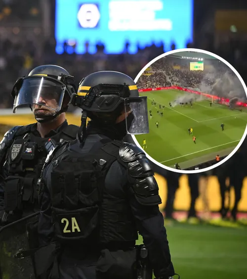 Haos în Franța!    FOTO.  Suporterii lui Nantes   au invadat terenul  și s-au bătut cu polițiștii » La ultimul meci din carieră, antrenorul a izbucnit în lacrimi