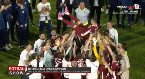 Discursul lui Deac, pe gazon, alături de familie / foto: capturi Prima Sport