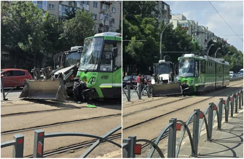 UPDATE | Un accident între un buldoexcavator și un tramvai s-a produs pe Calea Văcărești. STB: Linia 10, blocată