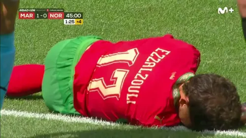 Accidentarea suferită de Abde Ezzalzouli în meciul cu amical cu Norvegia. Foto: Captură „X”, @MPlusDeportes