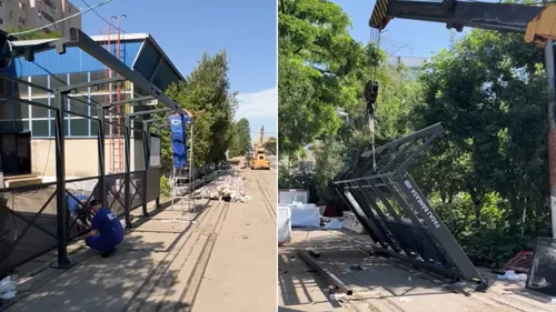 VIDEO | Începe montarea mult așteptatelor adăposturi de pe linia 5, Tramvaiul Corporatiștilor. PMB: Lucrăm noaptea, pentru a nu afecta circulația