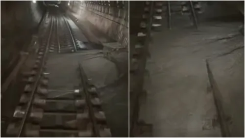 VIDEO | Imagini cu tunelul prăbușit în fața trenului, pe Magistrala M4, în timpul lucrărilor la metroul M6, în zona 1 Mai. Metrorex numește gravul incident "situație tehnică neprevăzută"