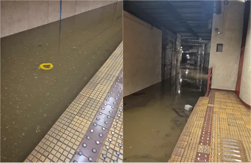 BREAKING | Metrou inundat la Piața Victoriei, unde apa ajunge până la peron și stația e închisă. Metrorex anunță cum e reconfigurată circulația