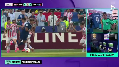 Penalty-ul obținut de Desire Doue și transformat de Kylian Mbappe în meciul cu Paraguay. Foto: captură YouTube / @AntenaPLAYRo