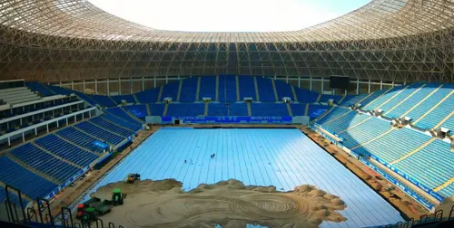 Noul gazon de pe stadionul „Ion Oblemenco”. Foto: captură Facebook/Sports Fields Romania