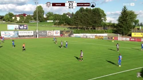 Faza prin care Rapid a redus diferența cu Slovan Liberec. Foto: Captură YouTube / @FCRapid1923