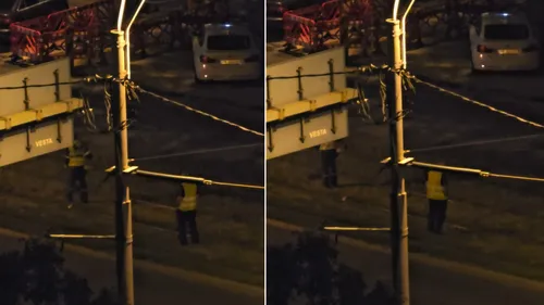 VIDEO | Vrednicia nu are somn în București! Doi muncitori au fost surprinși în timp ce tăiau iarba de pe șinele de tramvai în toiul nopții