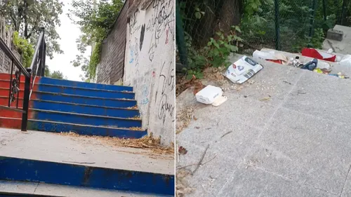 VIDEO | Peisaj trist pe Scările Fericirii din Cotroceni, unul dintre cele mai instagramabile locuri din oraș cândva. Bucureșteancă: „Este o mizerie de nedescris aici!”