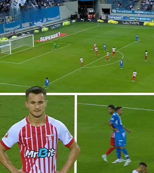 Autogol ca-n curtea școlii    FOTO.  Alomerovic   s-a făcut de râs  la ultima fază a partidei U Craiova - UTA