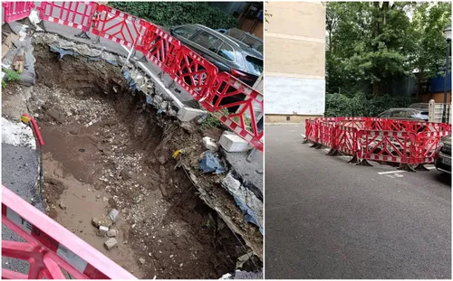 FOTO | Groapa imensă în care poți amenaja piscină și care zace în stradă de 3 luni. Bucureștean către primarul S6, Paul Moldovan: Probabil urmează o ghena îngropată degeaba