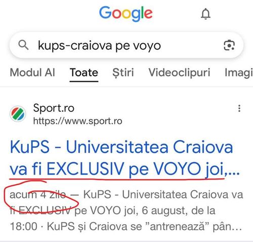 Știrea publicată de sport.ro în urmă cu 4 zile, conform căreia KuPS - Craiova va fi transmis pe platforma Voyo