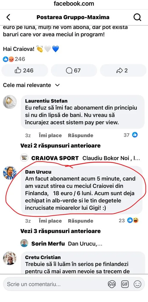 Comentariile fanilor olteni