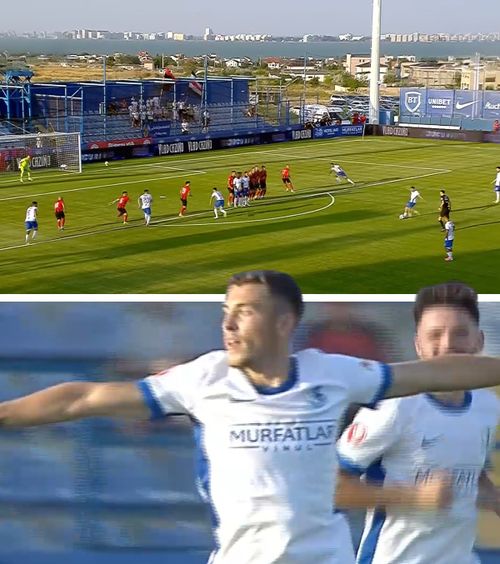 Gol de senzație la Constanța!   FOTO:   Iustin Doicaru,  reușită incredibilă din lovitură liberă, în Farul - Csikszereda