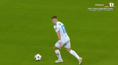 Golul de 2-1 marcat de Mora în meciul Universitatea Craiova - KuPS. Foto: captură Prima Sport 1