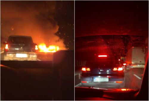 FOTO | Fenomen teribil pe Autostrada A2, pe sensul de la mare la  București: trei incendii auto în mai puțin de 24 de ore. O rulotă s-a făcut scurm pe banda de urgență
