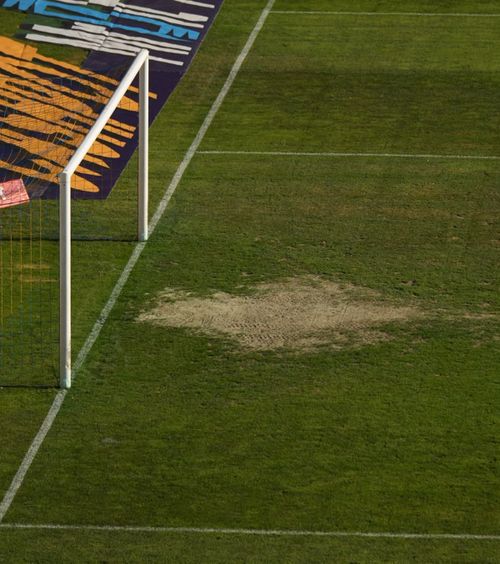Gazonul lasă de dorit    FOTO.  Terenul de pe „Ilie Oană”  nu este în cea mai bună stare,  înainte de Petrolul - Rapid