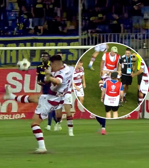 Graovac, în cârje   FOTO.  Fundașul Rapidului  s-a accidentat  în minutul 21 și a fost înlocuit. Staff-ul, îngrijorat: ar putea avea ruptură de ligamente!