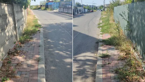FOTO | Trotuarul care ar fi trebuit să arate „ca-n Tokyo”, dar e în Sectorul 3, și asta spune multe. E plin de bălării până la brâu