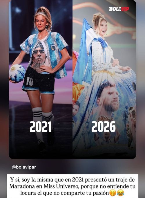 Miss Argentina, pe scena Miss World 2026, într-o rochie cu poze cu Messi (foto: instagram)