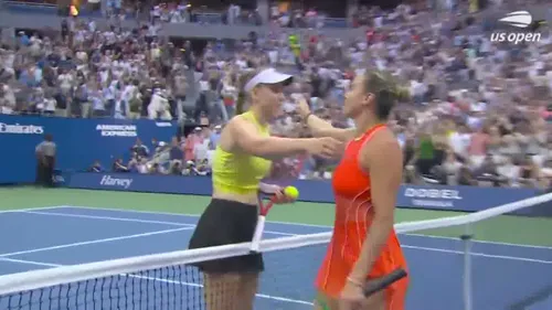 Momentul în care Rybakina a învins-o pe Aryna Sabalenka în finala US Open. Foto: captură X @WTA