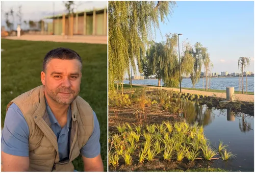 FOTO | Dl. Ciucu, mulțumit și ciucit pe mal, la asfințit, ne anunță o surpriză pe Insula Lacul Morii. Proiectul e gata, inaugurarea e în câteva zile