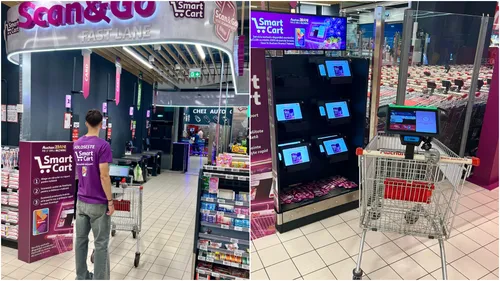 FOTO | Încă o revoluție a cărucioarelor în București, de data asta la Auchan, în Drumul Taberei. Cum te ajută la cumpărături un Smart Cart (nu, încă nu ia zacusca din raft😉)
