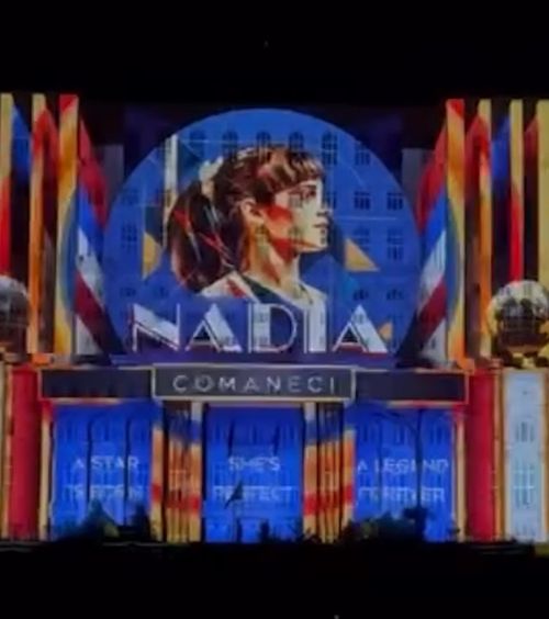 Nadia Comăneci, celebrată   VIDEO.  Spectacol impresionant pe  Palatul Parlamentului,  la 50 de ani de la primul 10 perfect