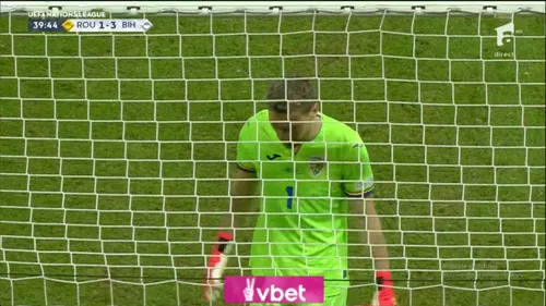 Gafa lui Ionuț Radu la golul 3 al Bosniei / foto: capturi Antena 1
