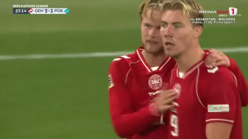 Golul lui Rasmus Hojlund și celebrarea în stilul lui Cristiano Ronaldo. Foto: captură Prima Sport