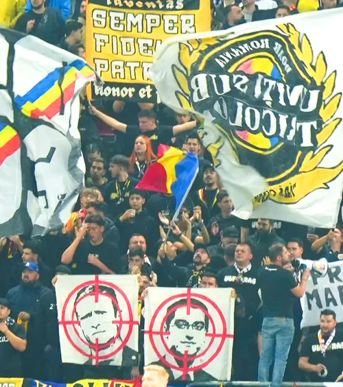 Protest violent anti-FRF   FOTO.  Burleanu și Bodescu, surprinși  cu ținta pe cap  + ultrașii lui Dinamo au afișat capturile de la Sud Steaua