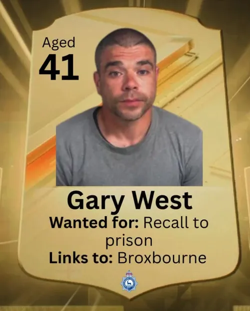 Gary West (41 de ani). Căutat pentru: reîncarcerare. Legături cu: Broxbourne (FOTO: Instagram @hertspolice)