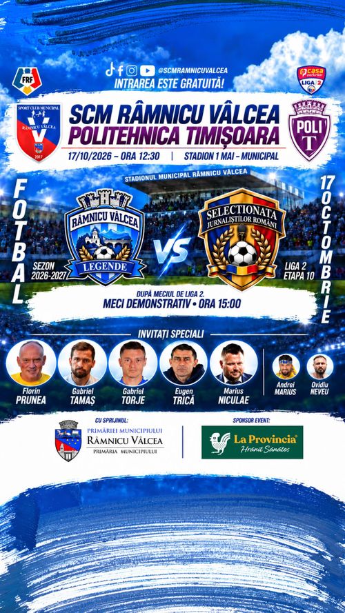 Florin Prunea, Gabriel Tamaș,  Marius Niculae, Eugen Trică și Gabriel Torje vin la  Râmnicu Vâlcea!