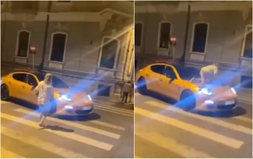 VIDEO | Porsche-ul oprit pe zebră a fost, timp de zece secunde, cea mai scumpă trecere de pietoni din București. O doamnă a urcat pe capotă și a traversat