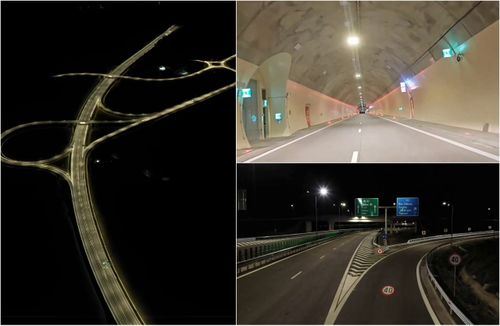 VIDEO | Lumini aprinse  pe autostrada pe care vom merge de la București la Sibiu, via Pitești. Teste de iluminat pe secțiunea 4 a A1, inclusiv în tunelul Curtea de Argeș