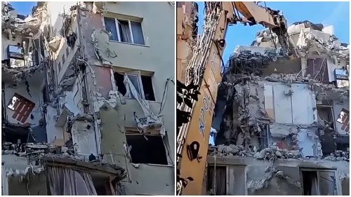 VIDEO | Sufrageriile și dormitoarele distruse în care privesc zilnic vecinii bucureștenilor rămași fără case după explozia blocului din Rahova. Demolarea blocului continuă