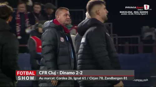 Marius Șumudică și Nuno Campos, schimb de replici la finalul meciului CFR Cluj - Dinamo 2-2, pe 25 octombrie 2026. Foto: captură Prima Sport