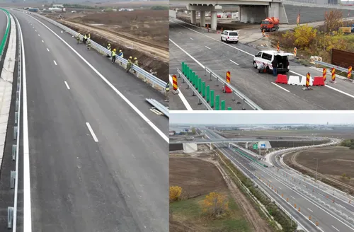 VIDEO | Cum arăta Lotul Leneș al A0 în ziua inaugurării ratate. Muncitori meșterind la parapet, balize de șantier și marcaje neterminate pe L3 din Autostrada Bucureștiului
