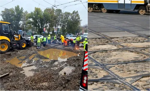 FOTO | Șantierul de la Baba Dochia tramvaielor e-n toi, se repară acum șinele din intersecția Rahovei cu Progresul, după decenii cu altoit cu ciocanul. PMB: Va fi gata duminică