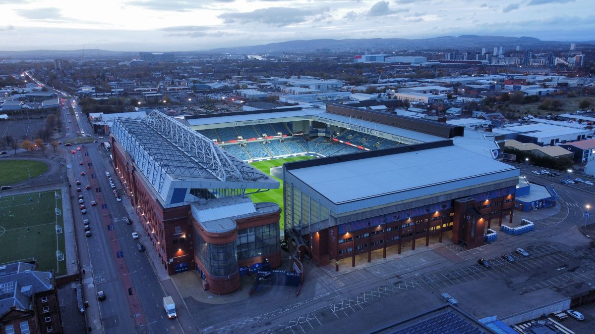 Ibrox Stadium văzut din dronă (foto: Iosif Popescu/GOLAZO.ro)