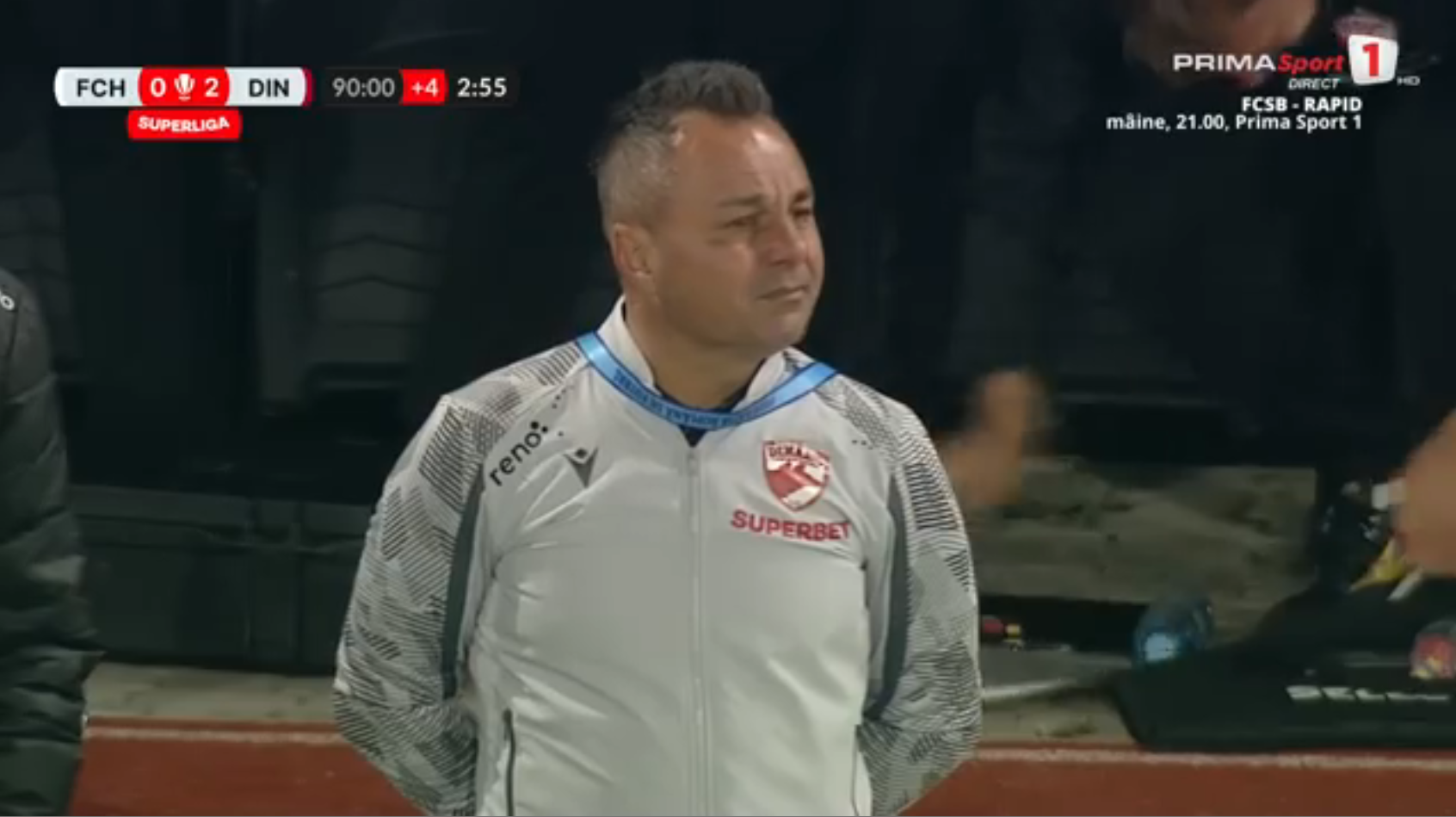 Hermannstadt - Dinamo: Florentin Petre, cu ochii în lacrimi. Foto: captură Prima Sport