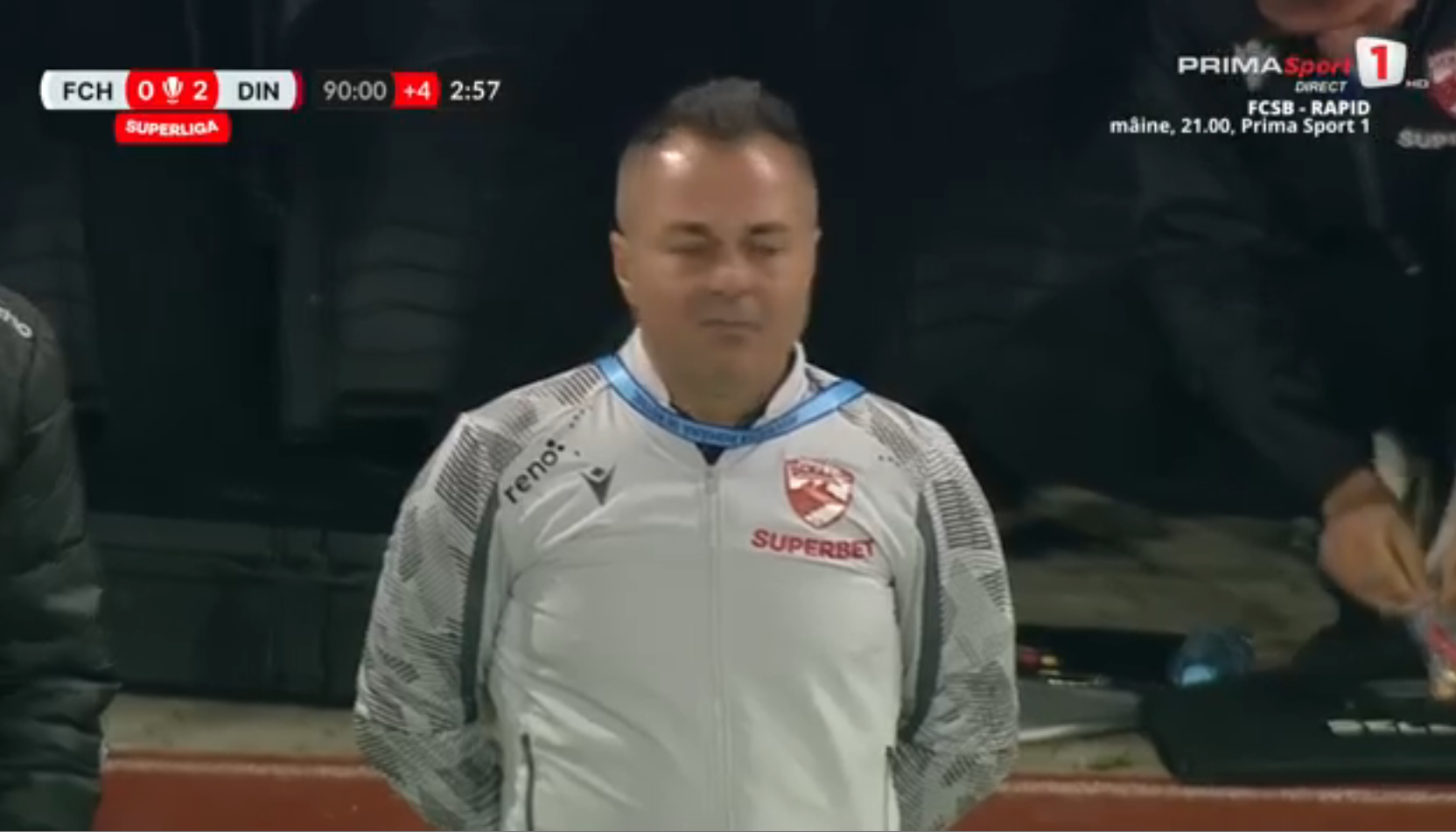 Hermannstadt - Dinamo: Florentin Petre, cu ochii în lacrimi. Foto: captură Prima Sport
