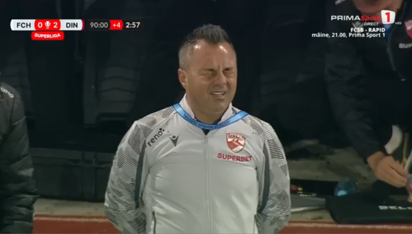 Hermannstadt - Dinamo: Florentin Petre, cu ochii în lacrimi. Foto: captură Prima Sport