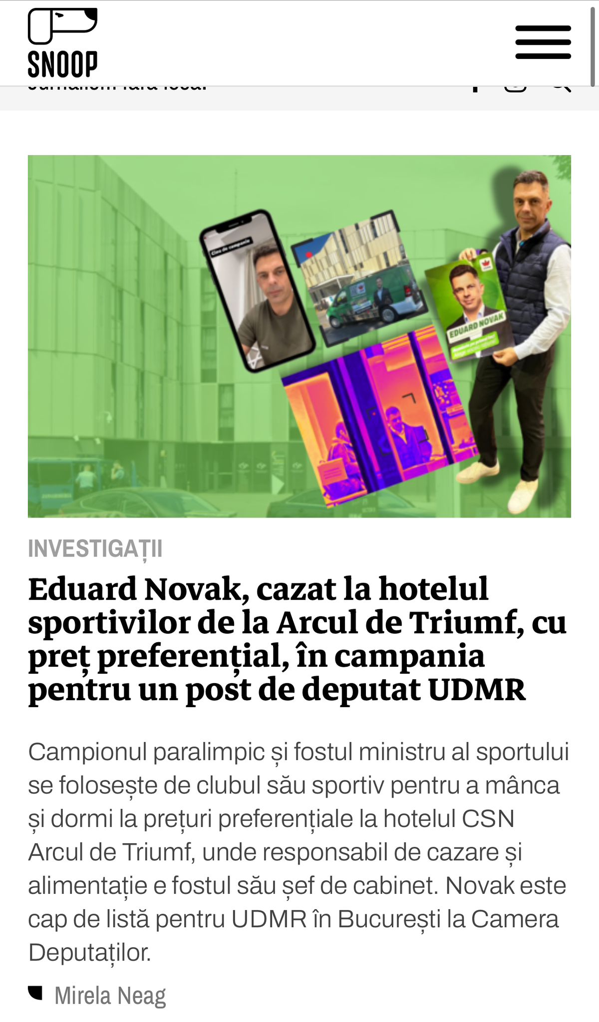 Investigație: Novak profită   Snoop  scrie că fostul ministru al sportului se cazează în campanie la hotelul sportivilor, cu tarife preferențiale