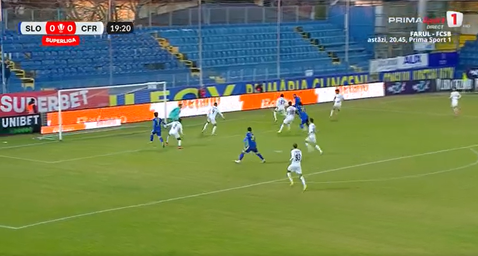 Laurențiu Vlăsceanu, ratare uriașă în Unirea Slobozia - CFR Cluj FOTO Captură video Prima Sport 1
