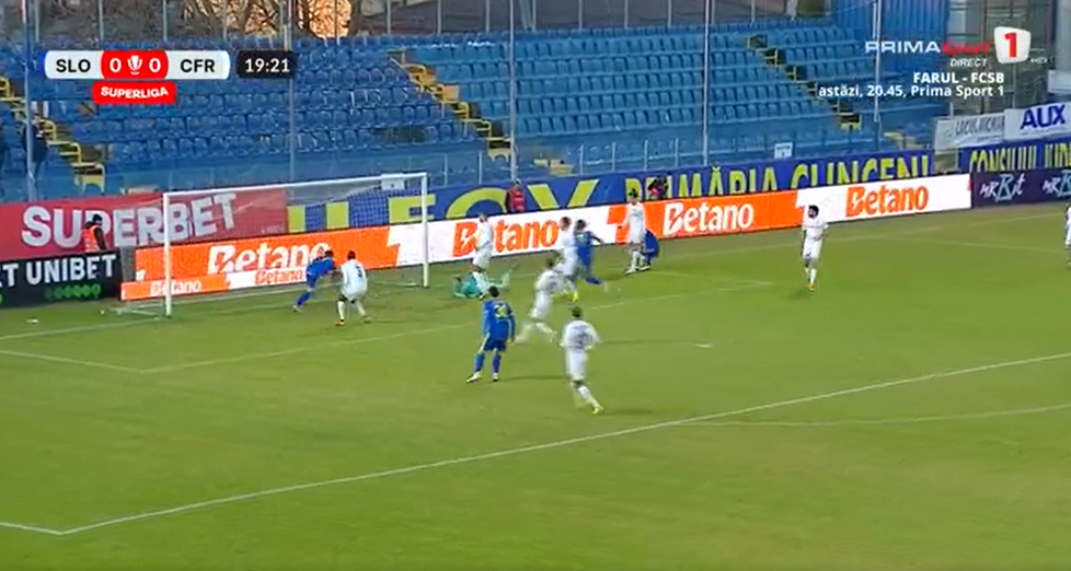 Laurențiu Vlăsceanu, ratare uriașă în Unirea Slobozia - CFR Cluj FOTO Captură video Prima Sport 1