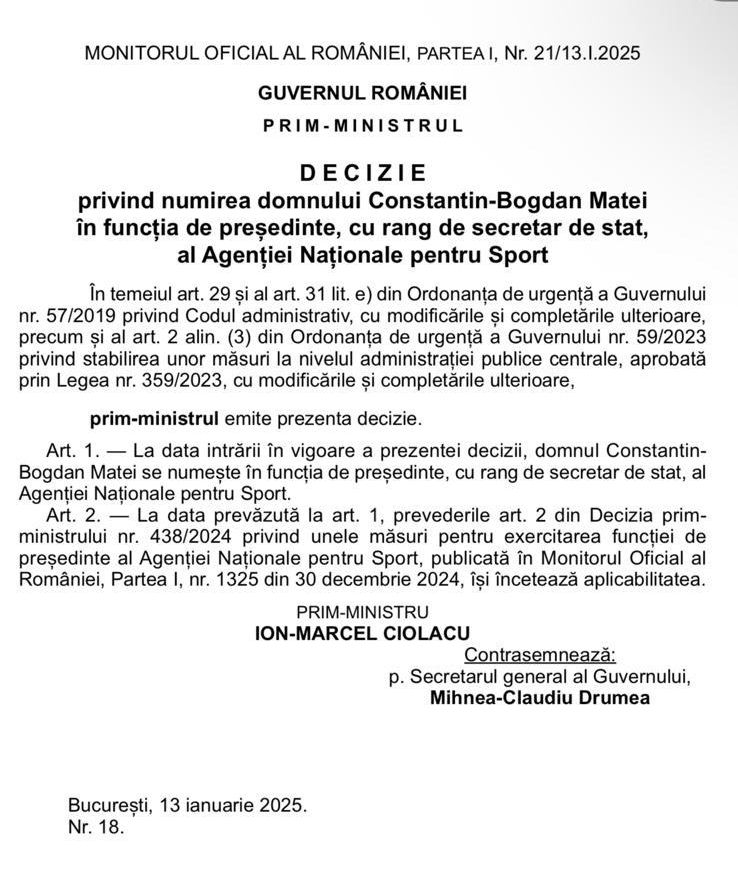 Decizia publicată în Monitorul Oficial