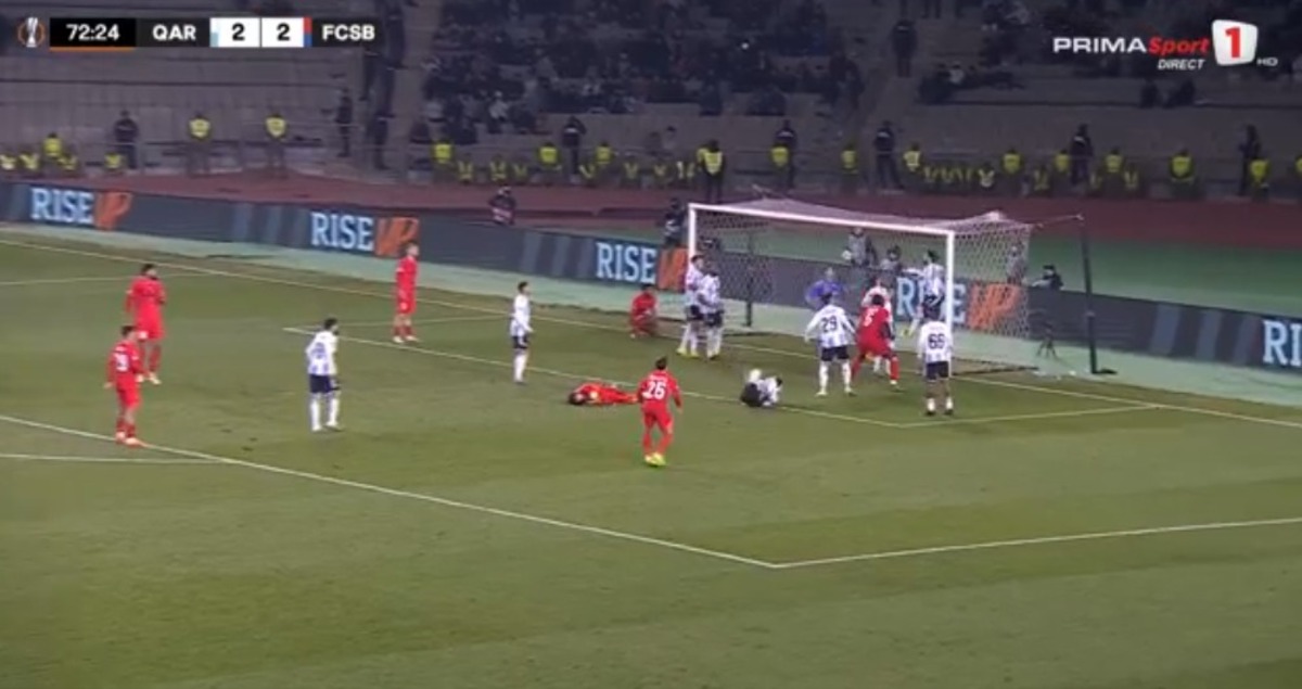 Reușita de 3-2 a lui Adrian Șut din Qarabag - FCSB/ Foto: Captură ecran Prima Sport.jpeg