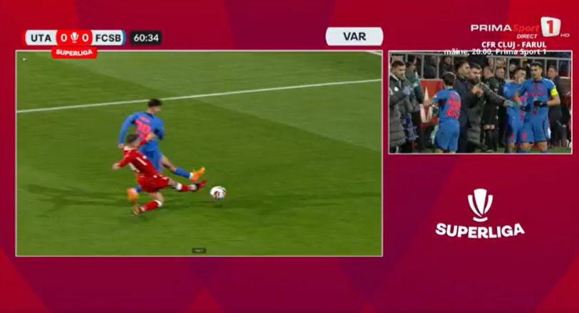 Faza penalty-ului în UTA Arad - FCSB (Captură foto: Prima Sport)